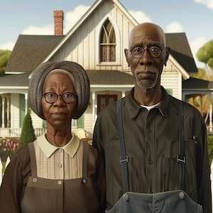 African American Gothic Fine Art Print With Mat, African American Art, Black Art, Wall Decor, Black Family, Americana,Folk Art,Black History