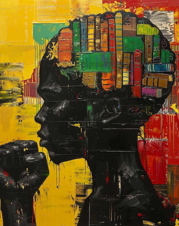 Black Woman Knowledge Is Power Art, Teacher Art, Black Power, Black Girl, Black Art, African American Art, Black History, Wall Art Decor,