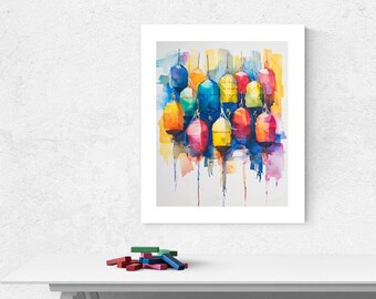 Lobster Buoys Watercolor Abstract, Colorful Nautical Print, Minimalist Wall Decor, Watercolor Artwork, Cape Cod Art, Coastal Wall Decor