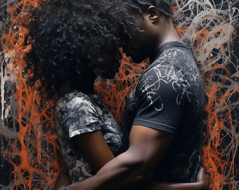 African American Lovers Black Couple Fine Art Print With Mat, African American Art, Black Art, Wall Decor, Black Family, Black Lovers