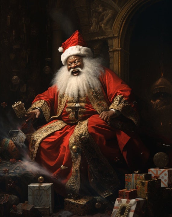 Black Santa African American Santa Claus African American Wall Art African American Christmas Decor Etsy