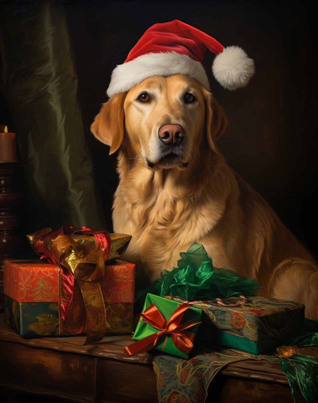 Labrador Retriever Christmas Art, Yellow Labrador Christmas Gift ...