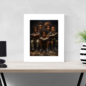 Black Children Reading Fine Art Print With Mat, African American Art, Black Art, Urban Art, black wall art, african american wall decor image 3