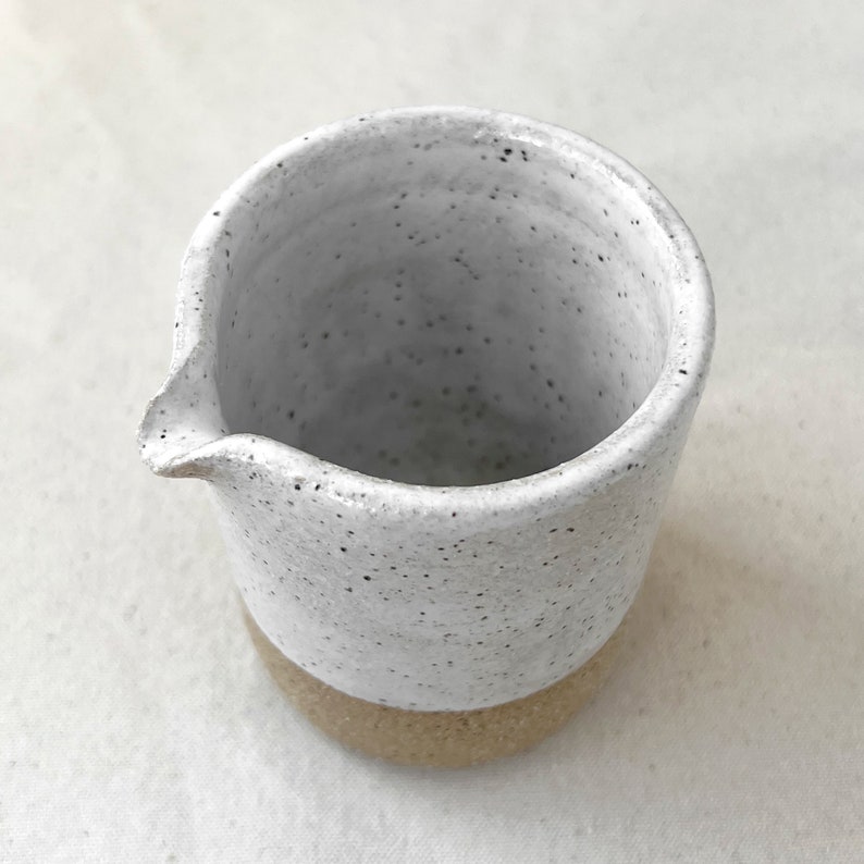 Small Ceramic Creamer for Coffee and Tea in Speckled White with Raw Clay Rustic Hand made ceramics for Tea and Coffee Modern Farmhouse image 3