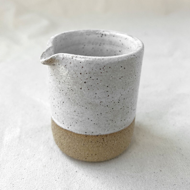 Small Ceramic Creamer for Coffee and Tea in Speckled White with Raw Clay Rustic Hand made ceramics for Tea and Coffee Modern Farmhouse image 4