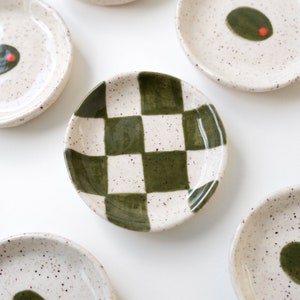 Organic Checkered Trinket Ceramic Dish for Rings or Oil Dish