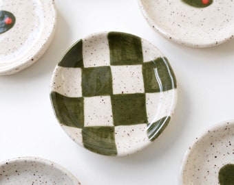 Organic Checkered Trinket Ceramic Dish for Rings or Oil Dish