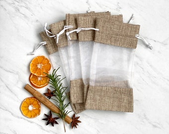 Natural Jute Gift Bags with Organza - Bridal Showers, Wedding Gifts, Aromatherapy, Potpourri, Party Favor