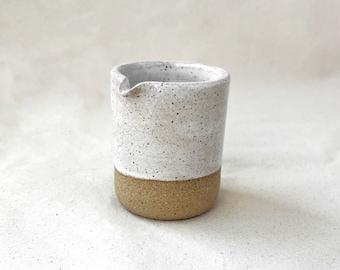 Small Ceramic Creamer for Coffee and Tea in Speckled White with Raw Clay - Rustic Hand made ceramics for Tea and Coffee - Modern Farmhouse