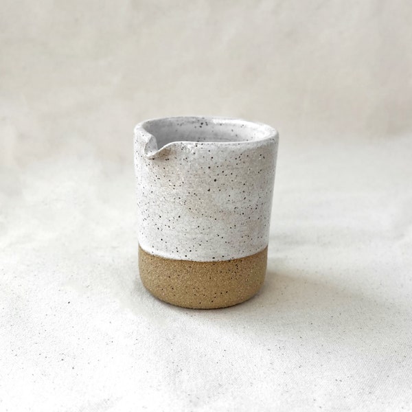 Small Ceramic Creamer for Coffee and Tea in Speckled White with Raw Clay - Rustic Hand made ceramics for Tea and Coffee - Modern Farmhouse