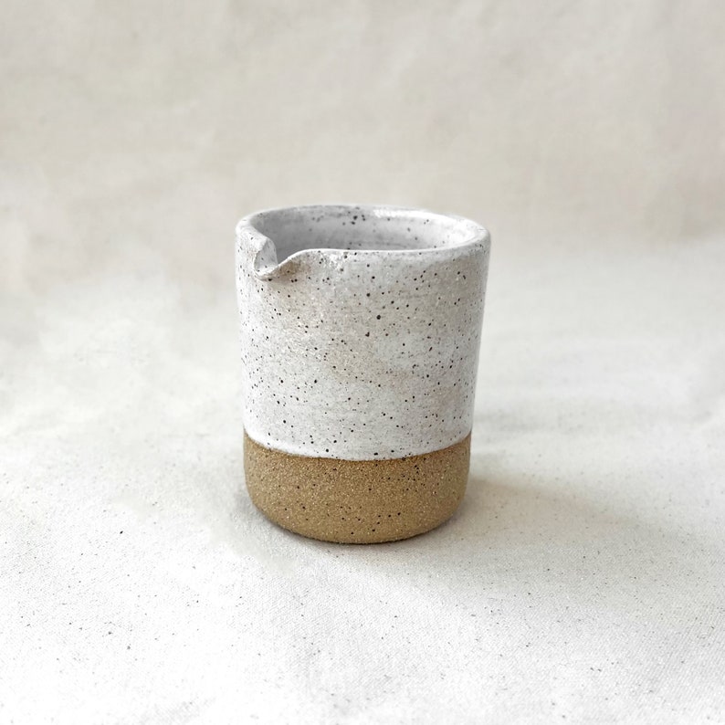 Small Ceramic Creamer for Coffee and Tea in Speckled White with Raw Clay Rustic Hand made ceramics for Tea and Coffee Modern Farmhouse image 1