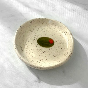 Ceramic Olive Oil Dish for Trinkets, Oil, Dipping Sauce Dish, Small Organic Shaped Trinket Dish with Olive Decor, Martini Olives, Olive pit