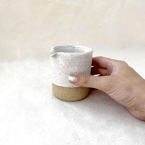 Small Ceramic Creamer for Coffee and Tea in Speckled White with Raw Clay Rustic Hand made ceramics for Tea and Coffee Modern Farmhouse image 2