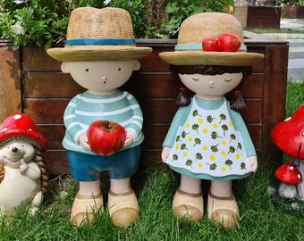 Cute Kids Garden Statue Set, Funny Country Home Garden Decor, Farmhouse Gift, Garden Ornament, Cute Kindergarten Decor, Garden Decor