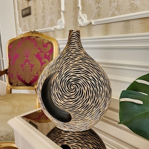 Small Black Gold Vase, Patterned Vase, Gold Decor, Decorative Vase, Home Decor, Livingroom Decor, Luxury Decor, Elegant Home Decor
