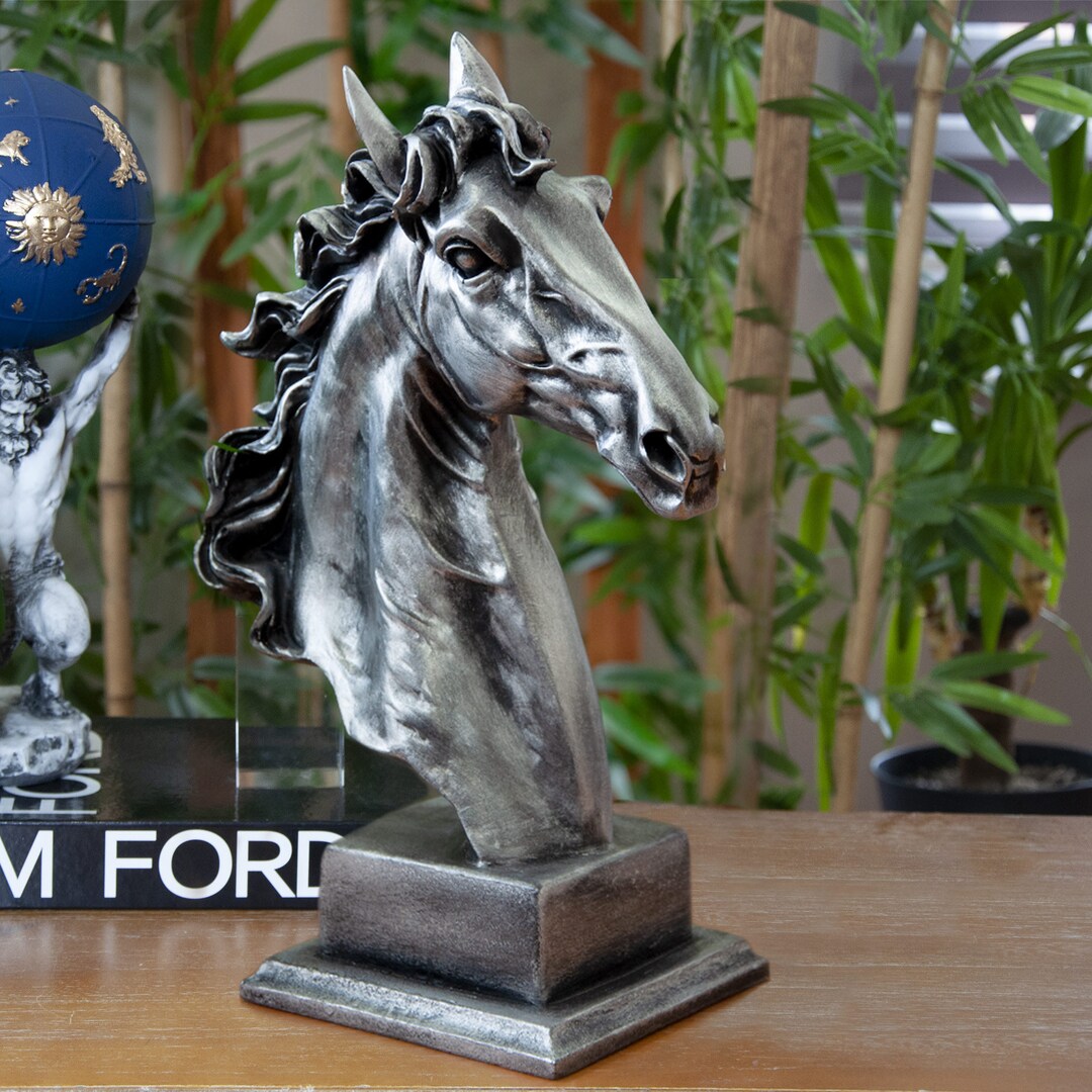Silver Horse Head Statue Large Horse Sculpture Animal Etsy