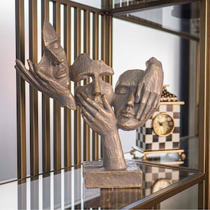 Large Mask Sculpture Statue, Face and Hand Statues, Creative Stone Gold Abstract Objects Decor, Christmas Gift, Abstract Bust, Table Decor