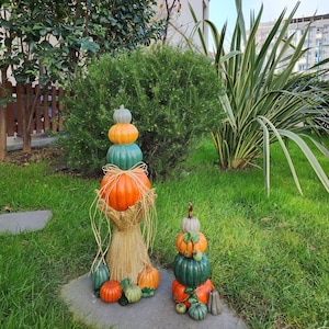 Large and Small Pumpkin Sculptures, Pumpkin Statue Set, Garden Statue, Pumpkin Decor, Country Home Decor, Pumpkin Tree Statue