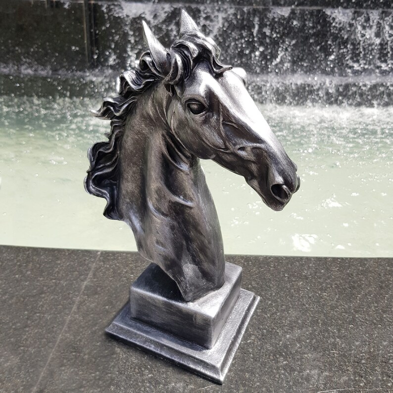 Silver Horse Head Statue Large Horse Sculpture Animal Etsy