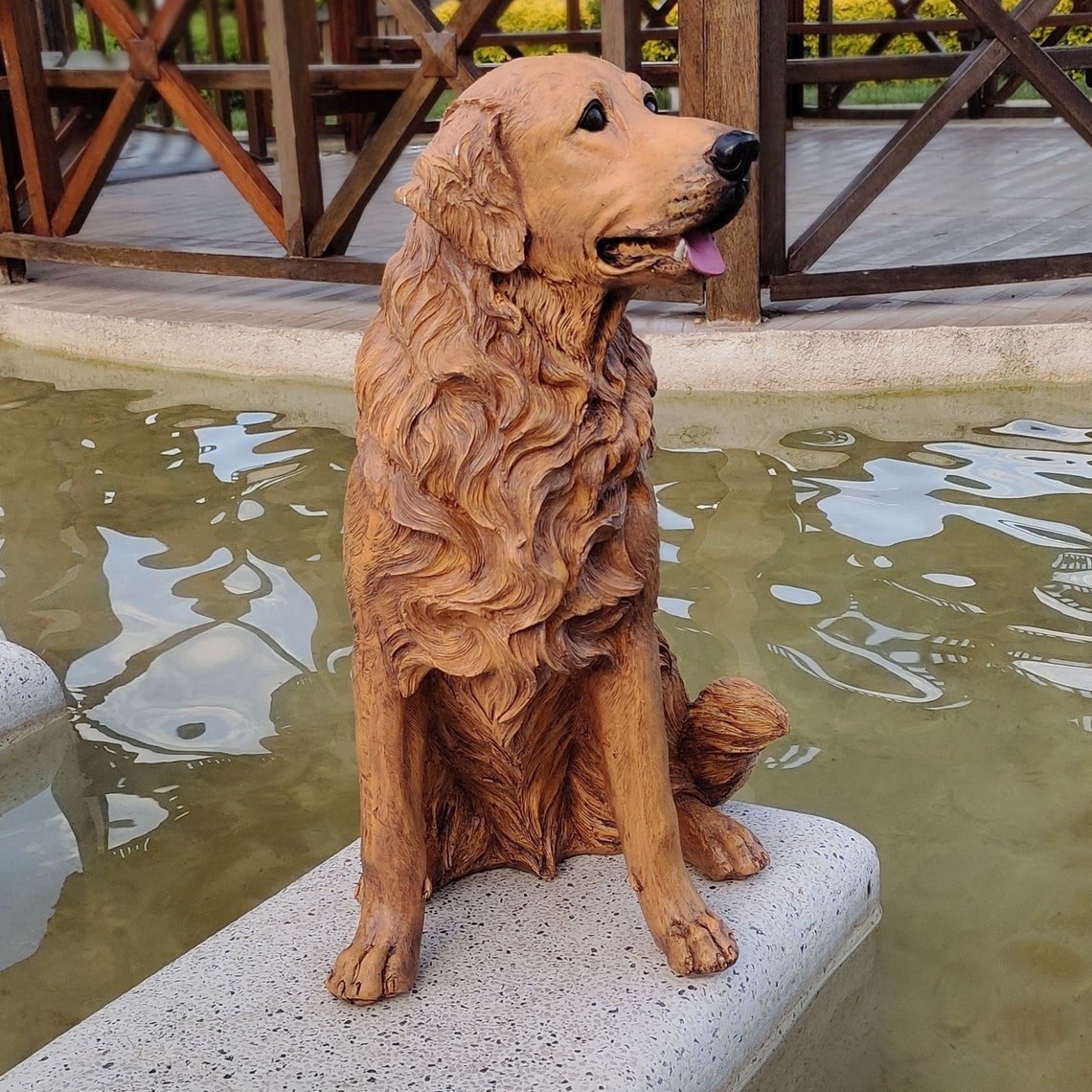 Realistic Golden Retriever Outdoor Statue Water Resist Light Etsy