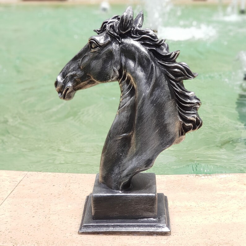 Silver Horse Head Statue Large Horse Sculpture Animal Etsy
