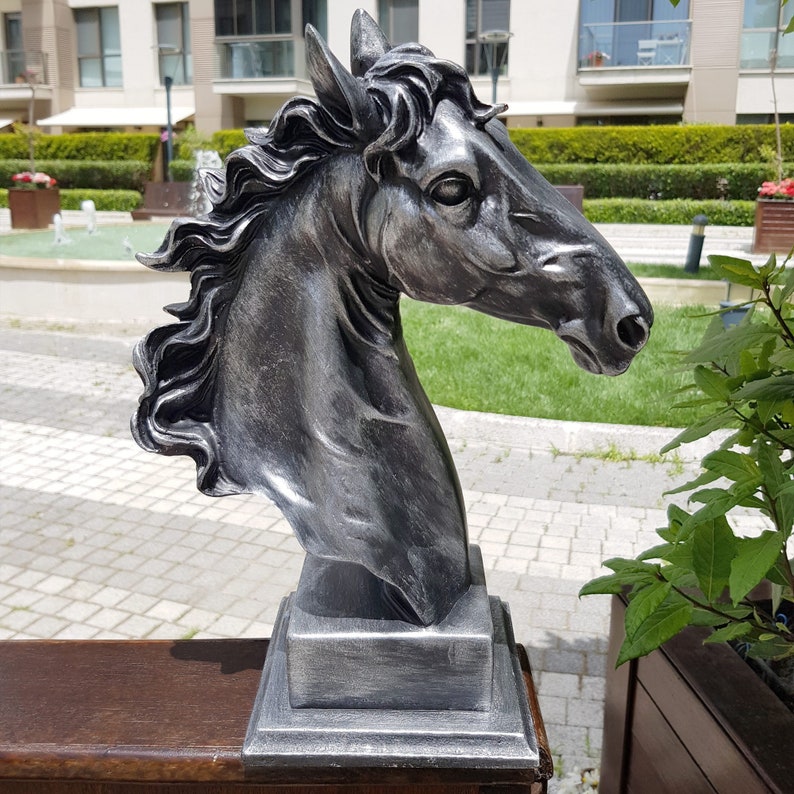 Silver Horse Head Statue Large Horse Sculpture Animal Etsy
