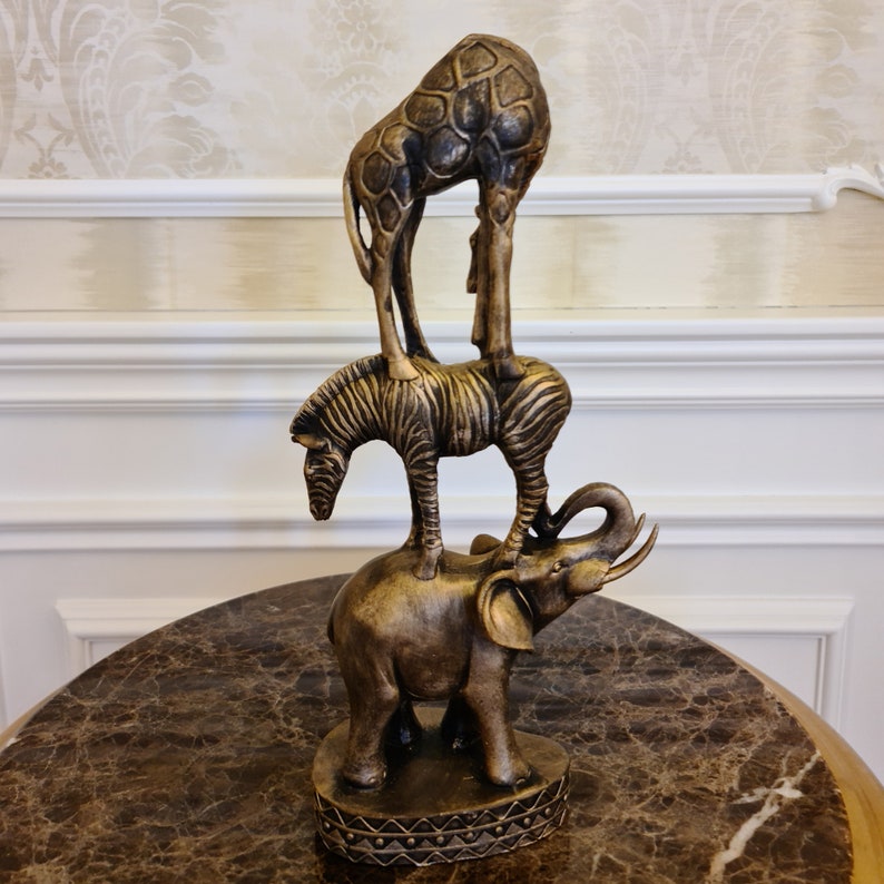 Safari Animals Statue Giraffe Zebra Elephant Family Etsy