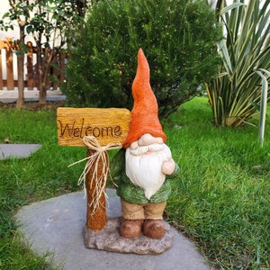 Large Welcome Gnome Garden Statue, Dwarf Sculpture, Garden Ornament, Housewarming Gift, Garden Decor, Garden Statue, Garden Gnome