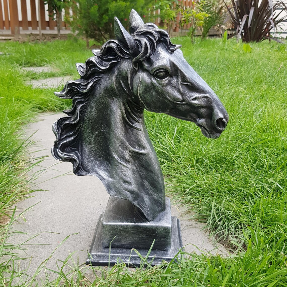 Silver Horse Head Statue Large Horse Sculpture Animal Etsy