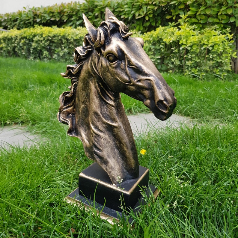 Gold Horse Head Statue Large Horse Sculpture Animal Etsy