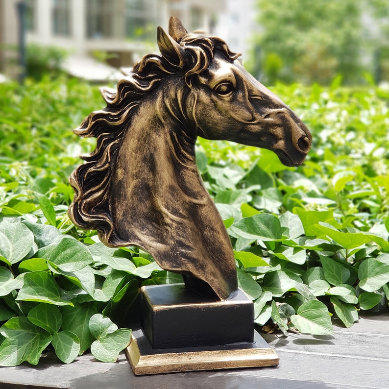 Gold Horse Head Statue Large Horse Sculpture Animal Etsy