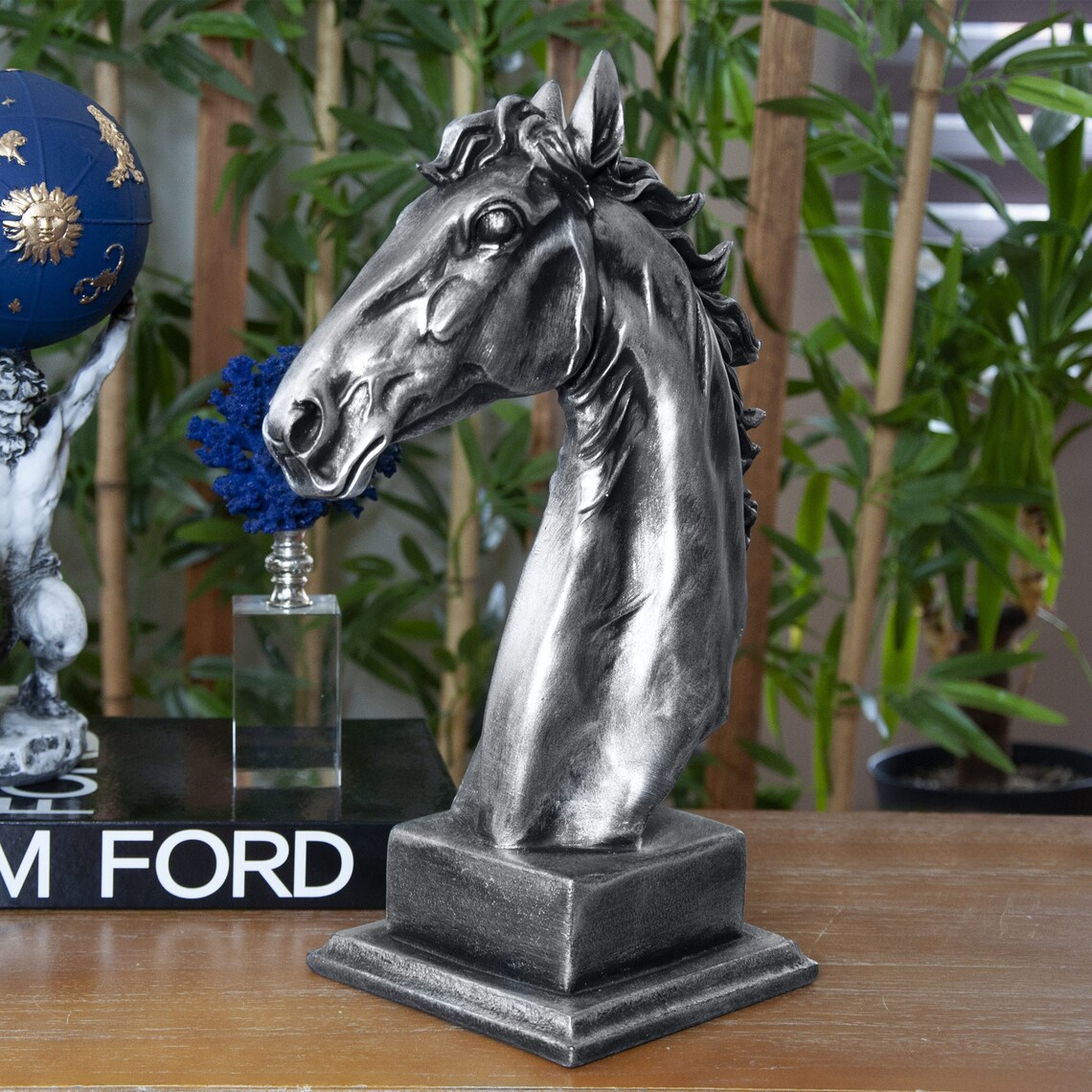 Silver Horse Head Statue Large Horse Sculpture Animal Etsy