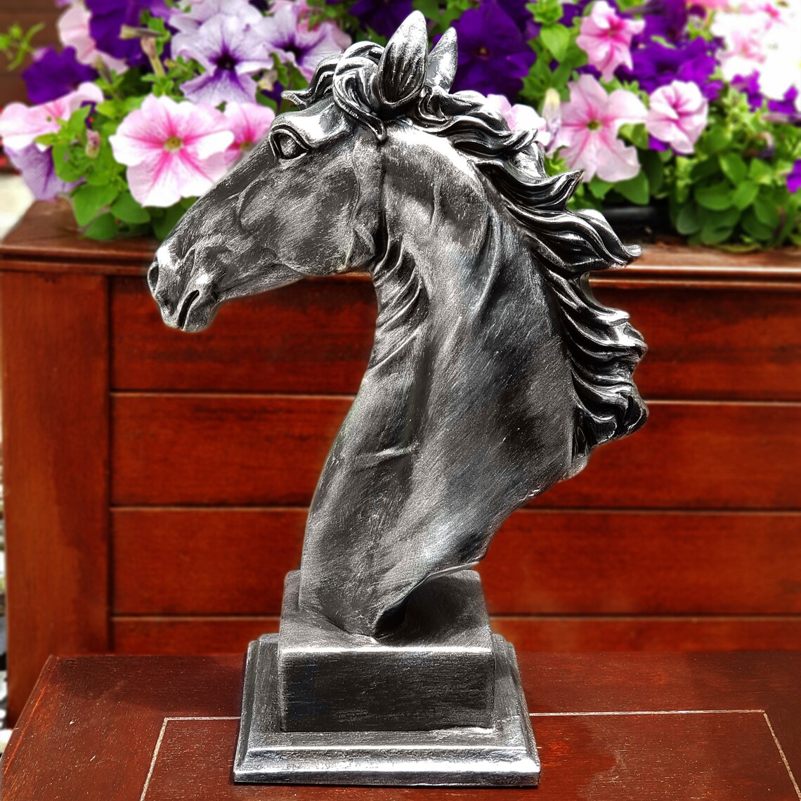 Silver Horse Head Statue Large Horse Sculpture Animal Etsy