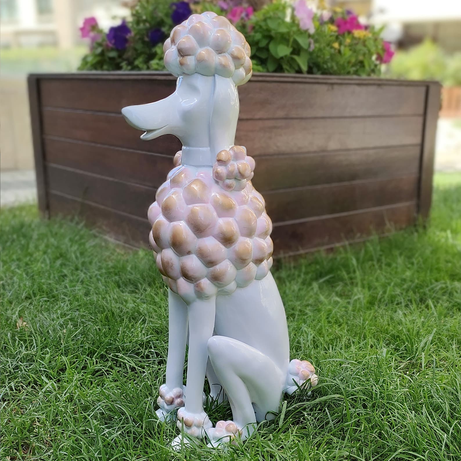 Pink White Poodle Statue Cutest Gift Powder Colored Garden Etsy UK
