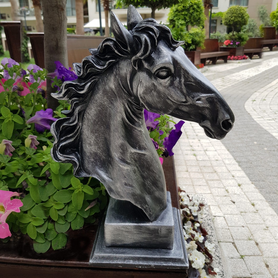 Silver Horse Head Statue Large Horse Sculpture Animal Etsy