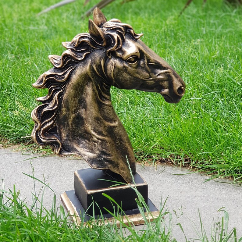 Gold Horse Head Statue Large Horse Sculpture Animal Etsy