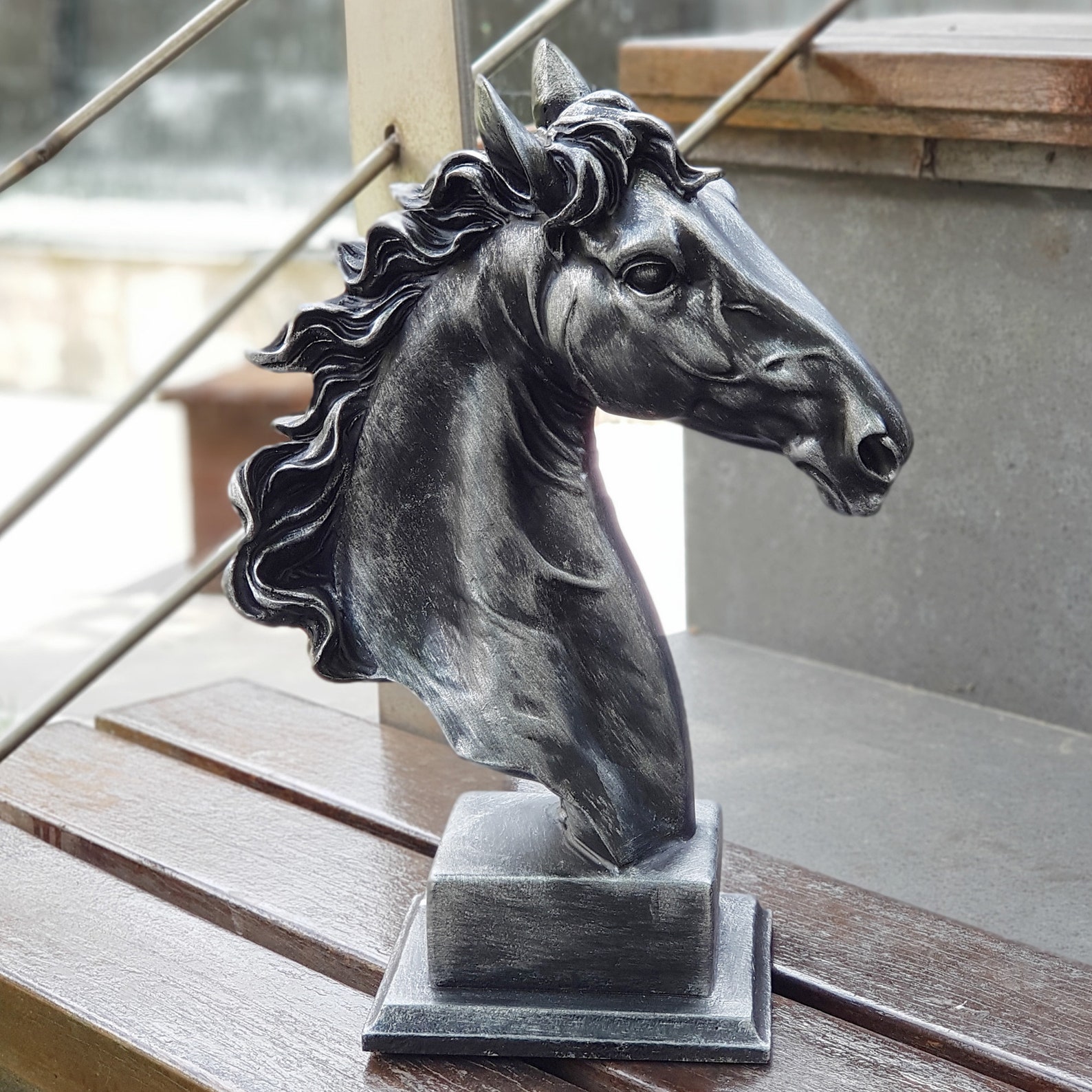 Silver Horse Head Statue Large Horse Sculpture Animal Etsy