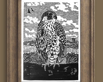 The Falcon, Original Linocut Print, Hand-Carved, Hand-Printed