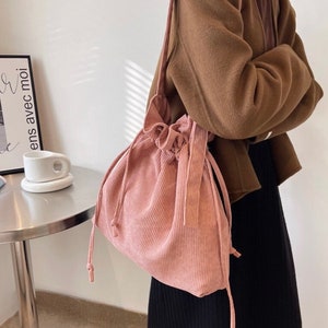Drawstring shoulder bag, Canvas Tote Handbag, Mini Crossbody, Cellphone Drawstring Bucket Bag Purses With Adjustable Strap