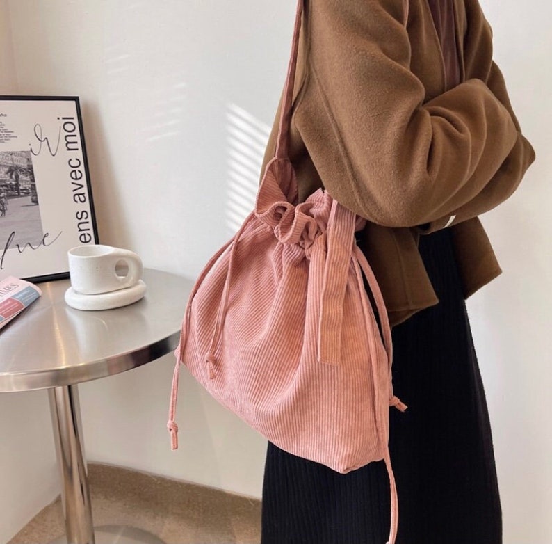 Drawstring shoulder bag, Canvas Tote Handbag, Mini Crossbody, Cellphone Drawstring Bucket Bag Purses With Adjustable Strap 