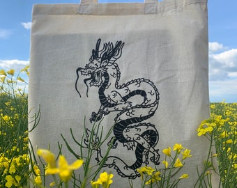 Jutebeutel | Stofftasche asiatischer Drache| Tragetasche