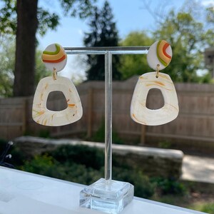 White & Multi-Colored Groovy Earrings