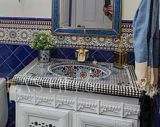 Moroccan Pottery Top Table Bathroom Vessel,Pottery Sink,Customizable,Handmade Basin Top,Middle Age Design,Bathroom Decor,Artistic Washbasin