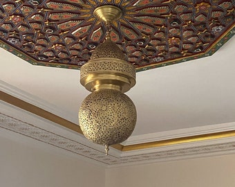 Pending Brass Lightining for home decor, Moroccan Brass Lamp, Handmade Brass Lamp, Dinner room Light, Magestic Lantern Shade