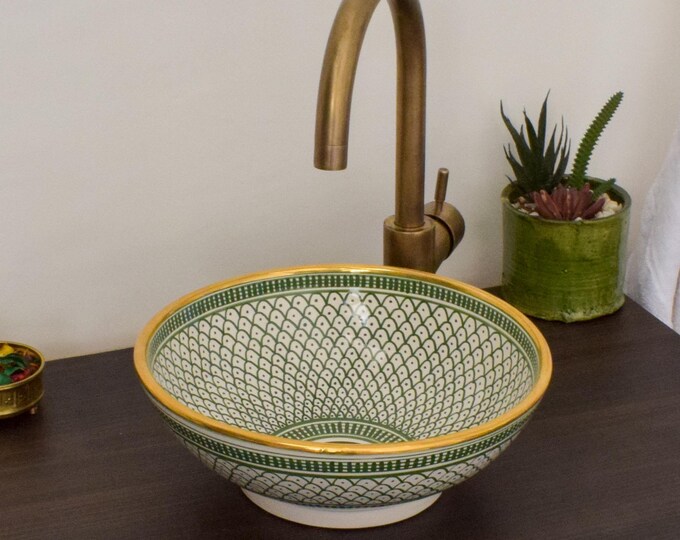 Ceramic Sink Basin Brass Edge For Bathroom 100% Handmade,Vessel Sink,Custom Sink Vanity,Pottery Handmade Sinks for Bathroom Decoration.