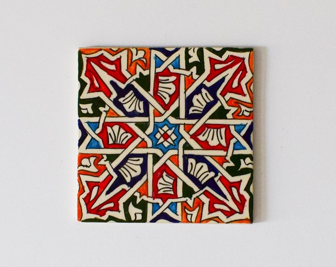 20x20Cm Ceramic Tile,  Moroccan Ceramic Tiles, Handpainted Piece of Ceramic, Ceramic Wall, Decorative Wall.