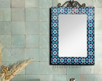 Horizontal Mirror Bathroom, Big Mirror Handmade from Ceramic, Moroccan Design, Oversized Floor Mirror, Mirror for Sale