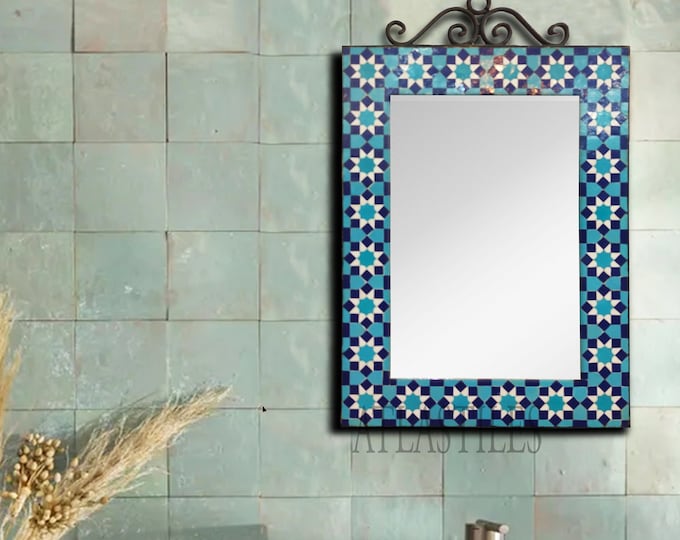 Horizontal Mirror Bathroom, Big Mirror Handmade from Ceramic, Moroccan Design, Oversized Floor Mirror, Mirror for Sale