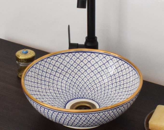 Ceramic Sink Basin Brass Edge For Bathroom 100% Handmade,Vessel Sink,Custom Sink Vanity,Pottery Handmade Sinks for Bathroom Decoration.