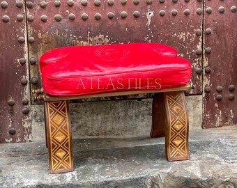 Red Camel Saddle,Ottoman Bench Seat Style,Saddle Stool,Leather Footrest,Foot Stool,Customize Your Own Chair,Gift for Parents,Bench Chair